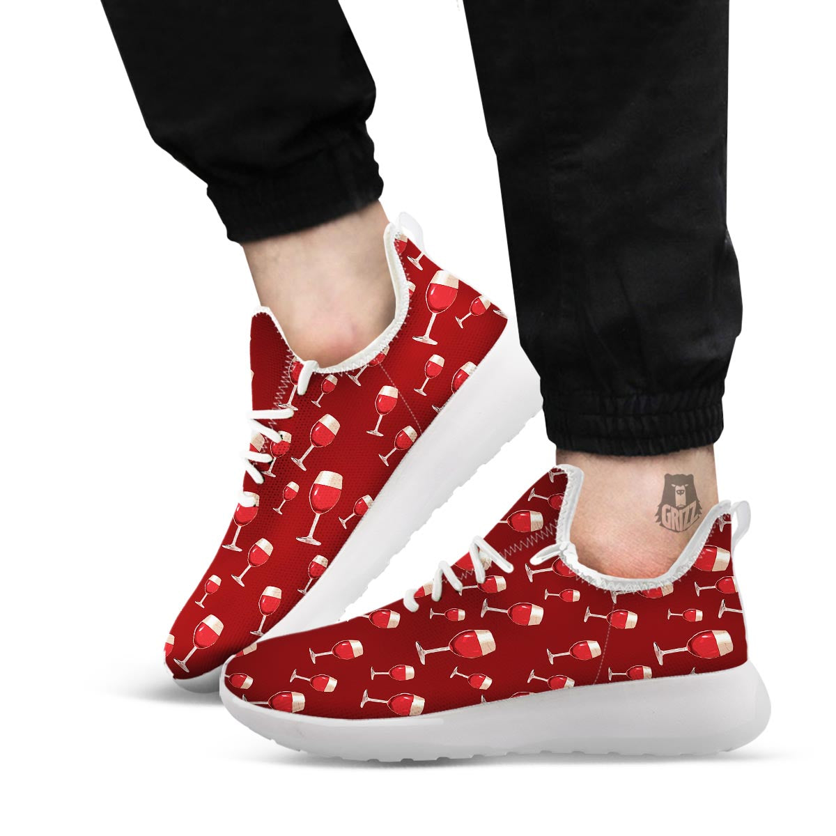 Wine Red Print Pattern White Athletic Shoes-grizzshop
