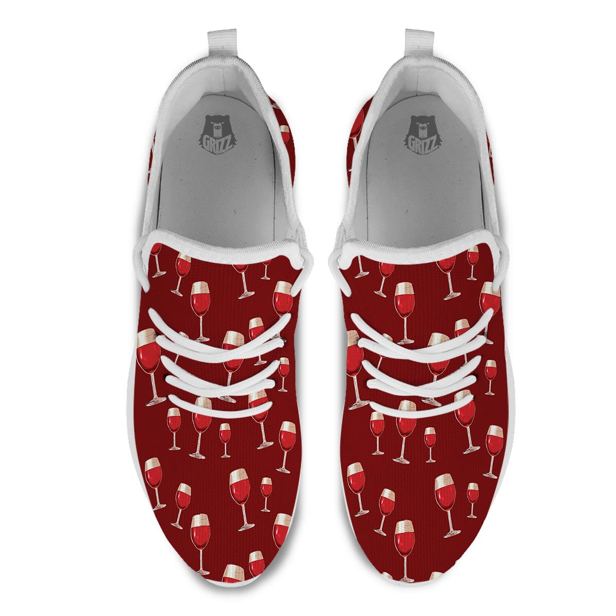 Wine Red Print Pattern White Athletic Shoes-grizzshop