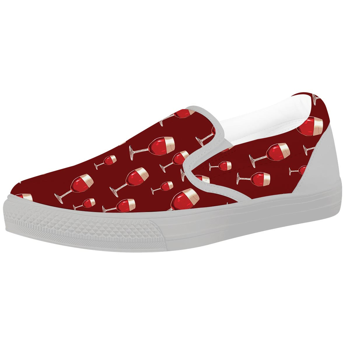 Wine Red Print Pattern White Slip On Shoes-grizzshop