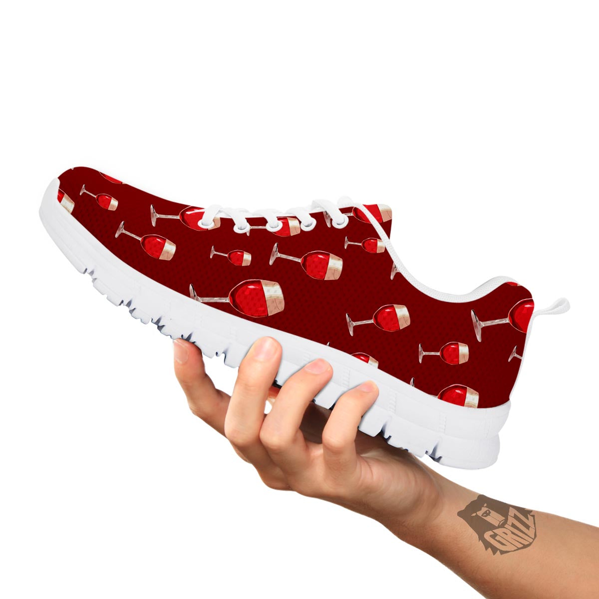 Wine Red Print Pattern White Sneaker-grizzshop