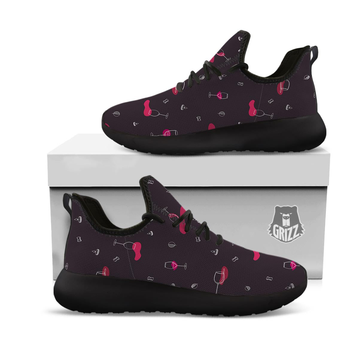 Wine Splash Print Pattern Black Athletic Shoes-grizzshop