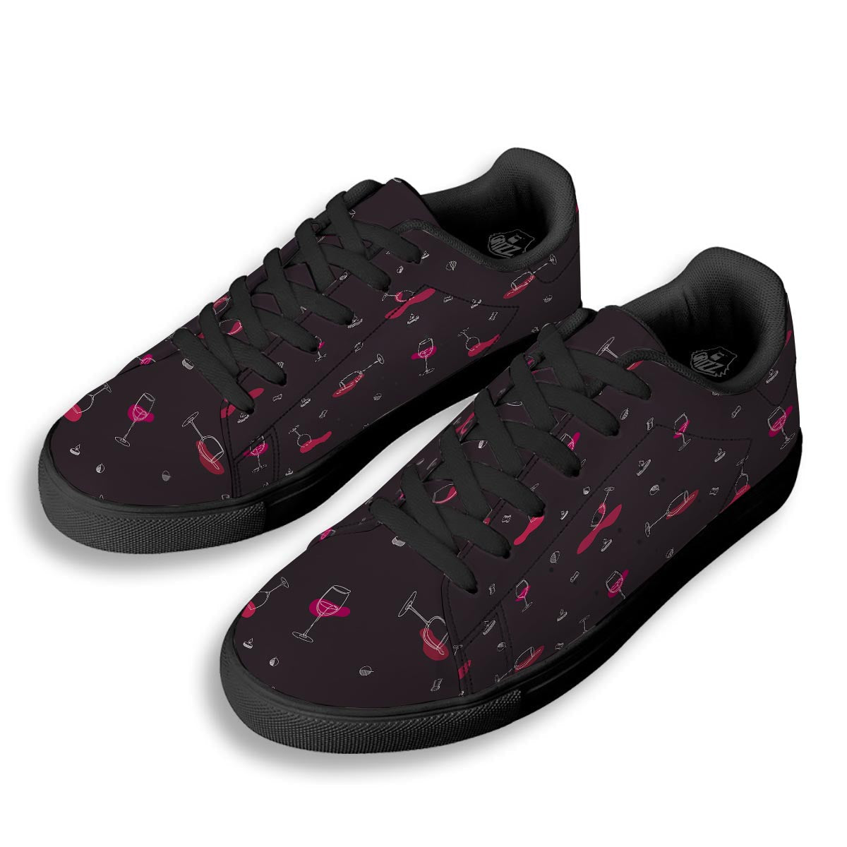 Wine Splash Print Pattern Black Low Top Sneakers-grizzshop