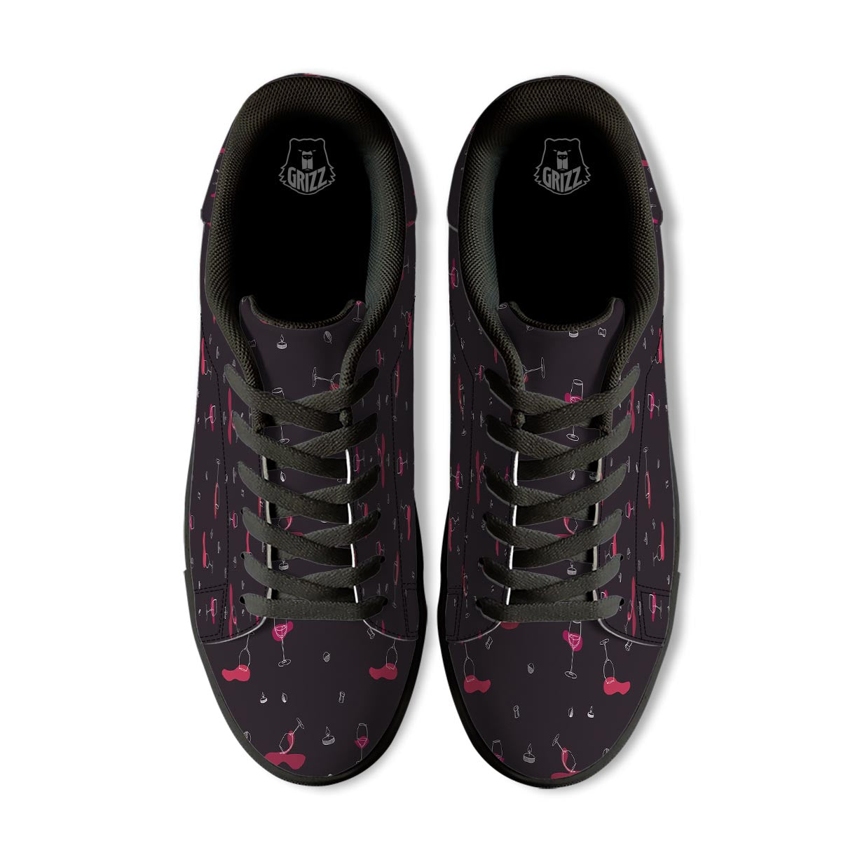 Wine Splash Print Pattern Black Low Top Sneakers-grizzshop