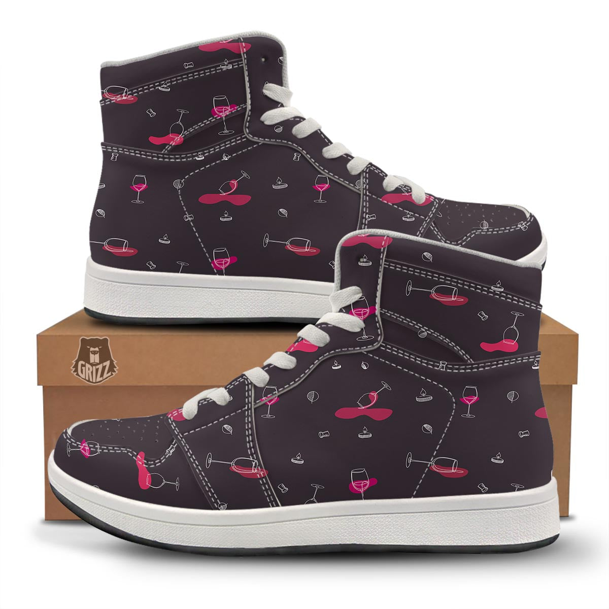 Wine Splash Print Pattern High Top Sneakers-grizzshop