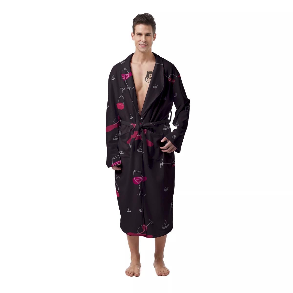 Wine Splash Print Pattern Men's Robe-grizzshop