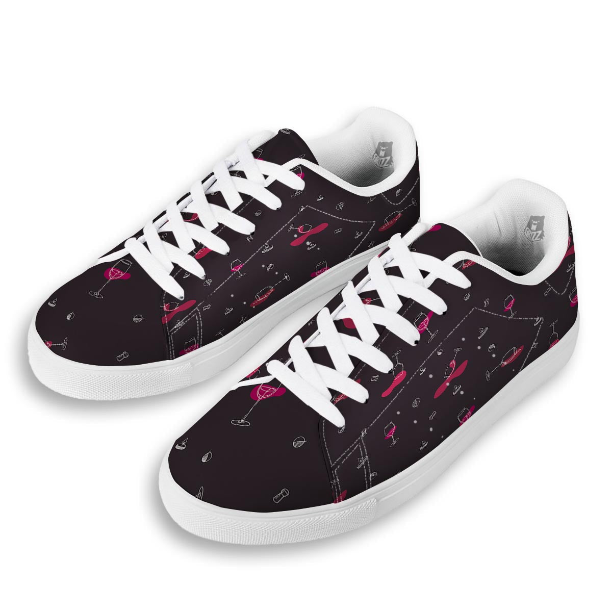 Wine Splash Print Pattern White Low Top Sneakers-grizzshop