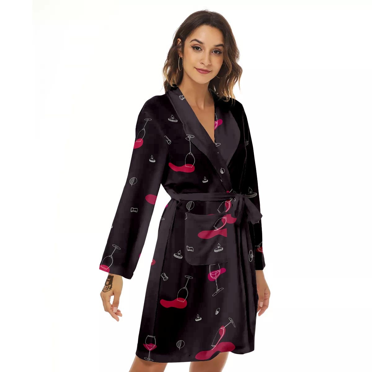 Wine Splash Print Pattern Women's Robe-grizzshop