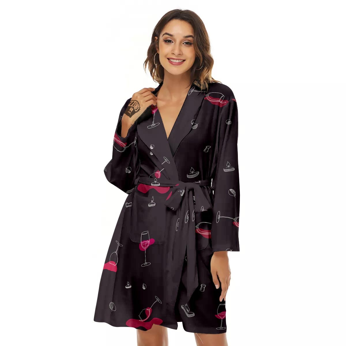 Wine Splash Print Pattern Women's Robe-grizzshop