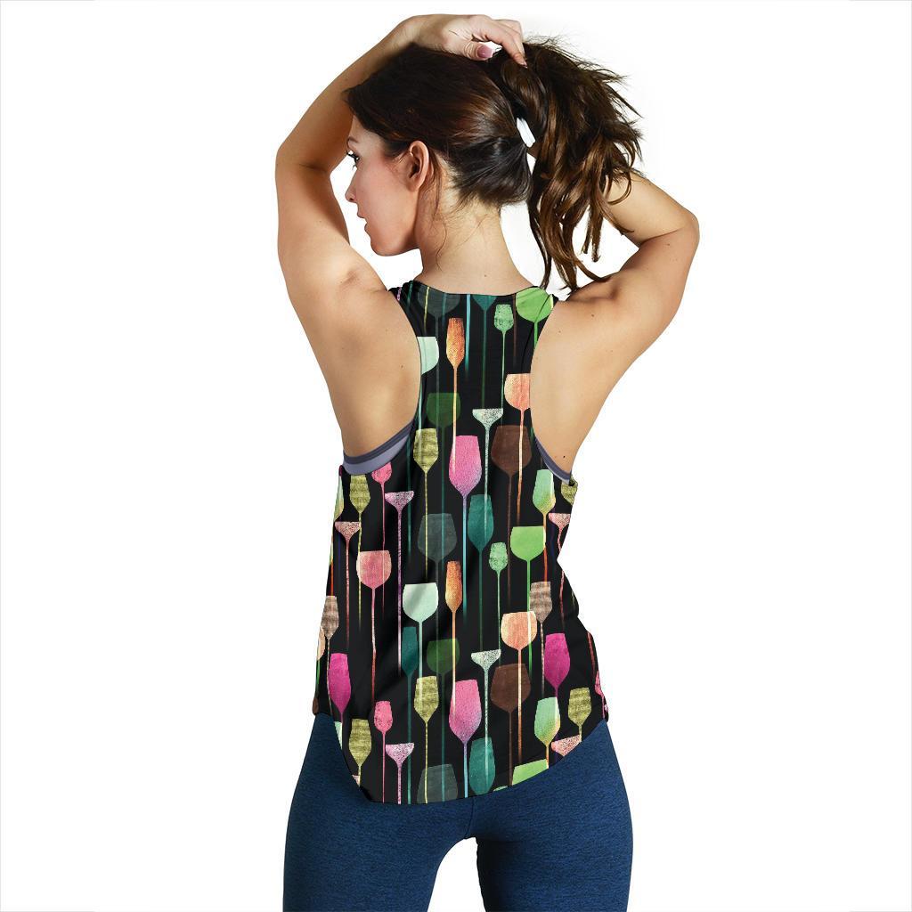 Wine Glass Pattern Print Racerback Tank Tops-grizzshop