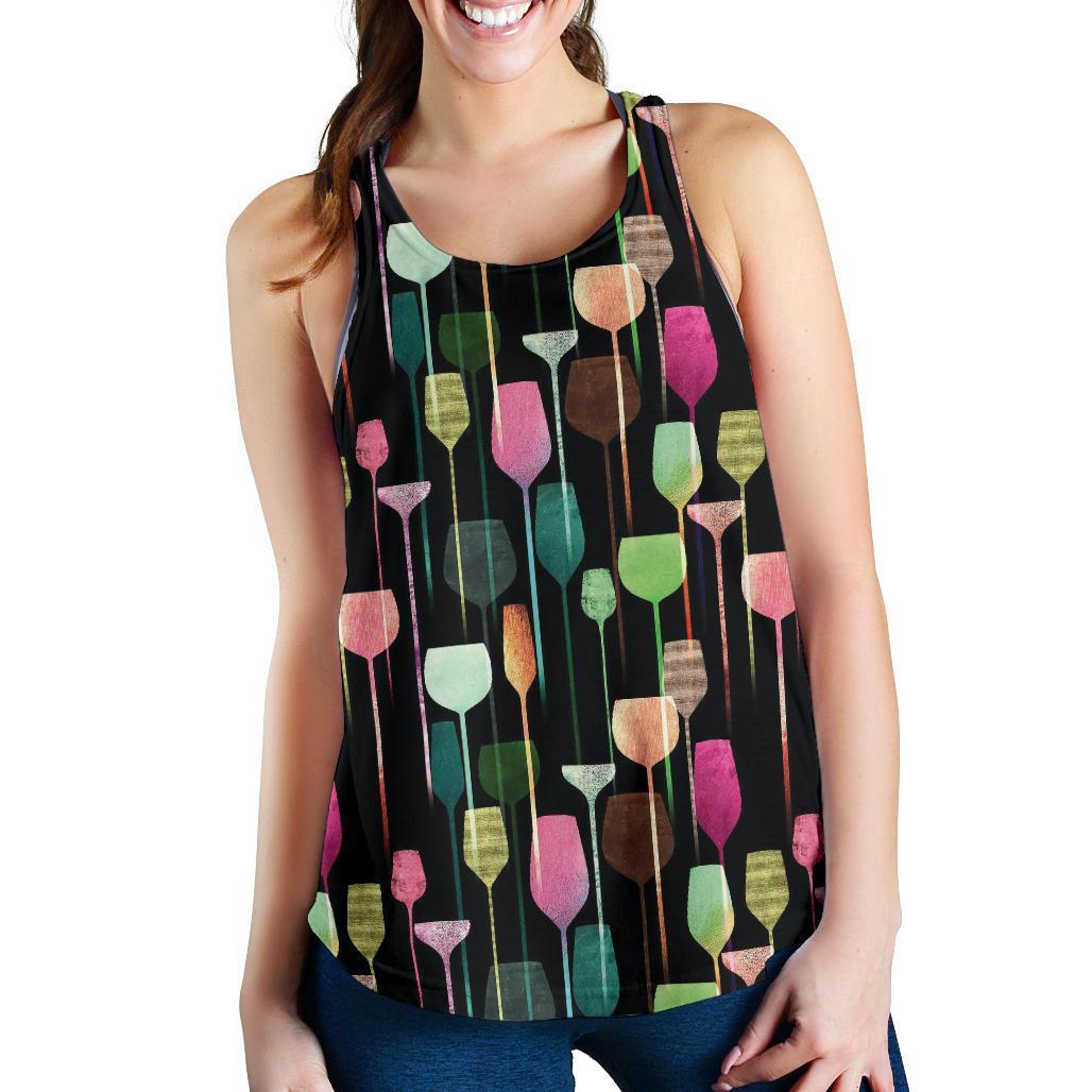 Wine Glass Pattern Print Racerback Tank Tops-grizzshop