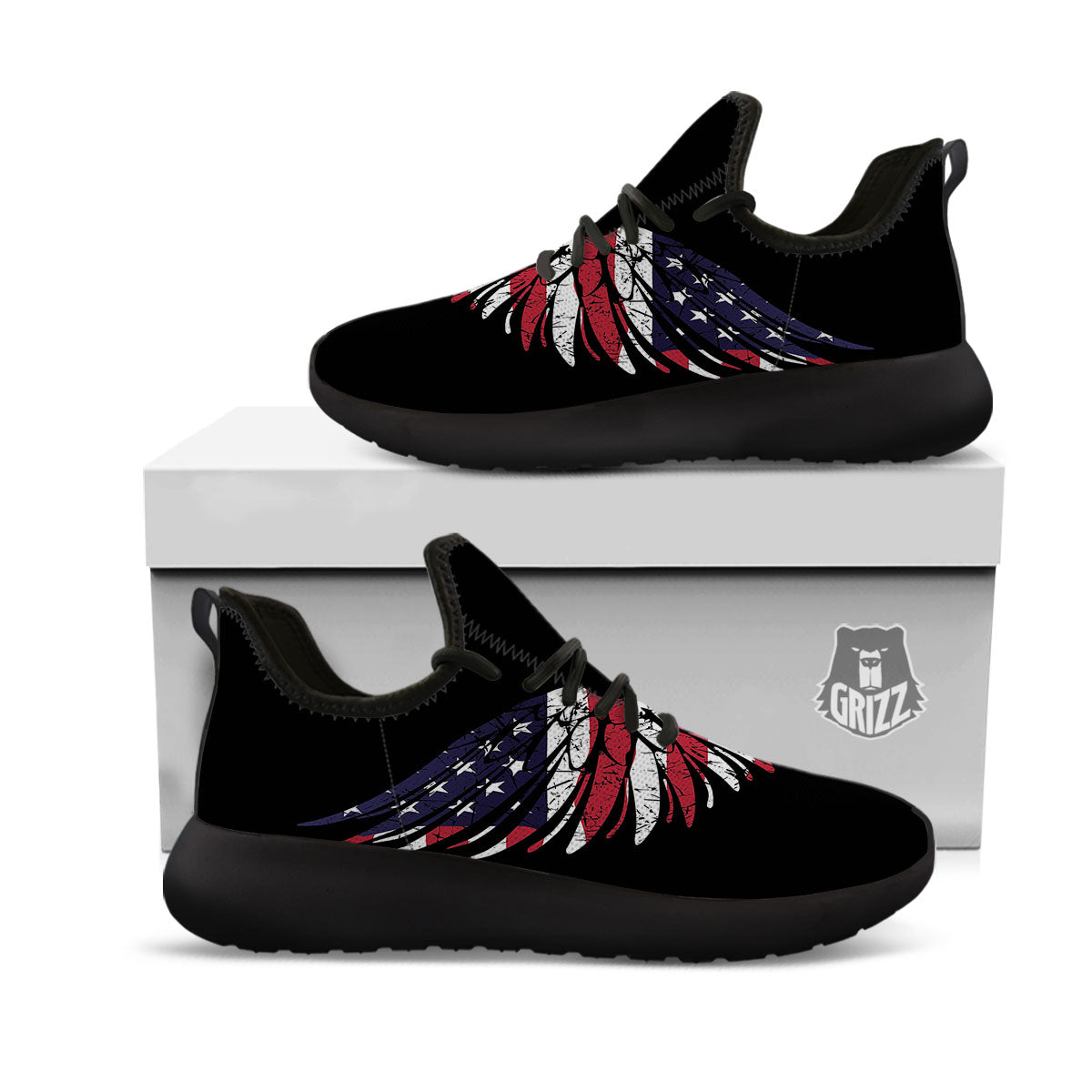 Wing Flag American Print Black Athletic Shoes-grizzshop