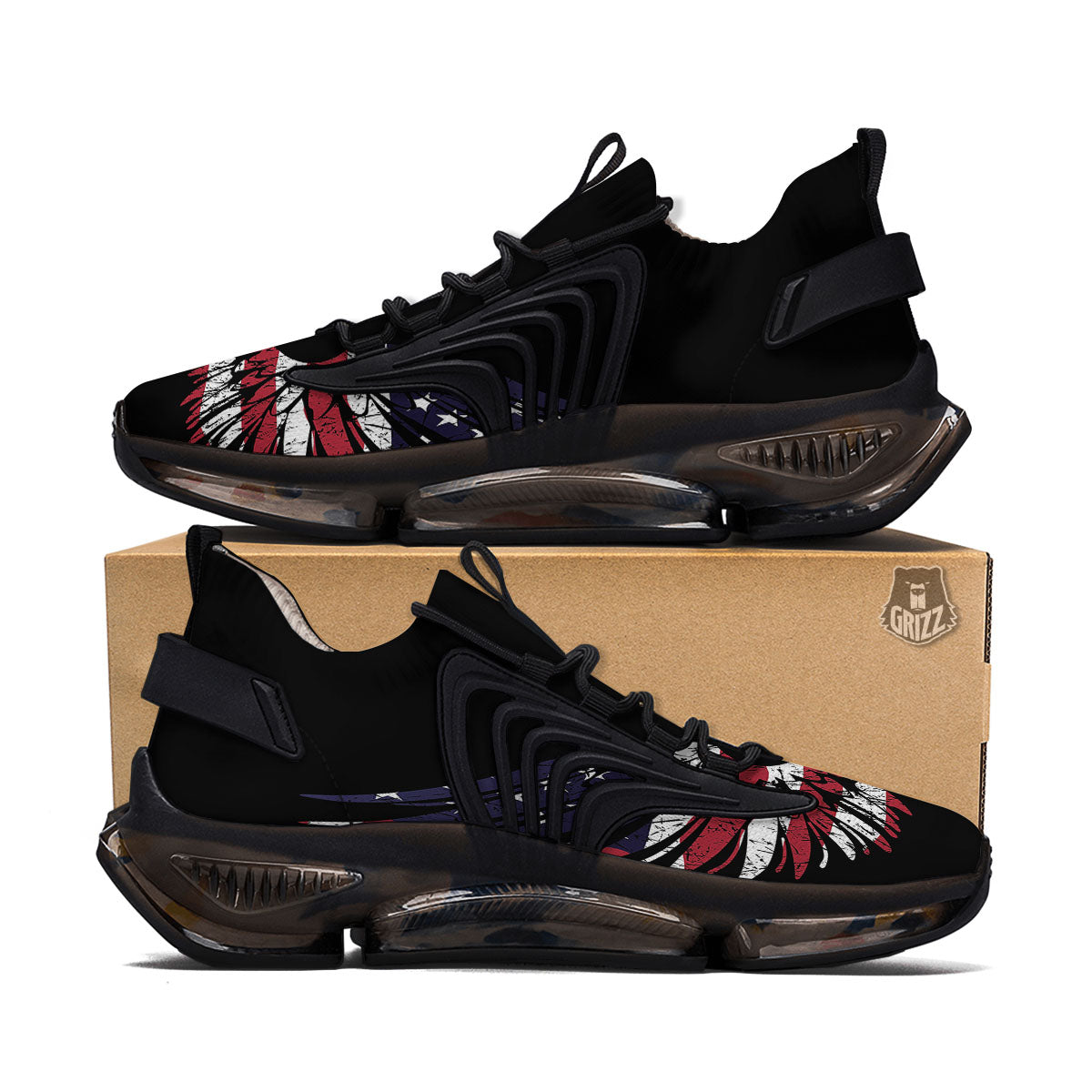 Wing Flag American Print Black Gym Shoes-grizzshop