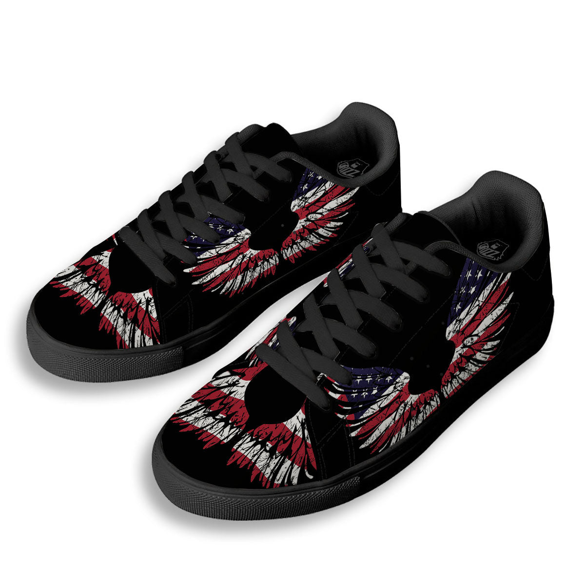 Wing Flag American Print Black Low Top Sneakers-grizzshop
