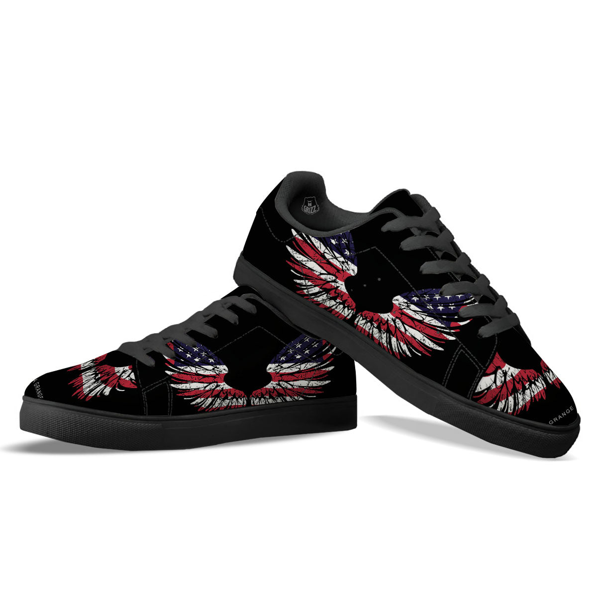 Wing Flag American Print Black Low Top Sneakers-grizzshop