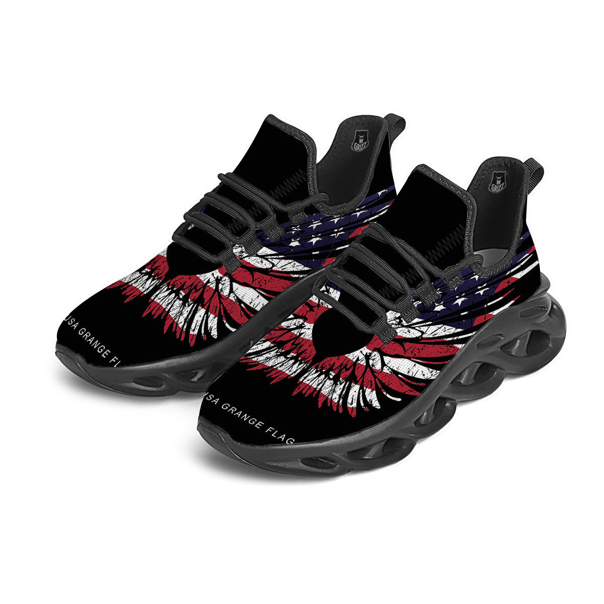 Wing Flag American Print Black Running Shoes-grizzshop