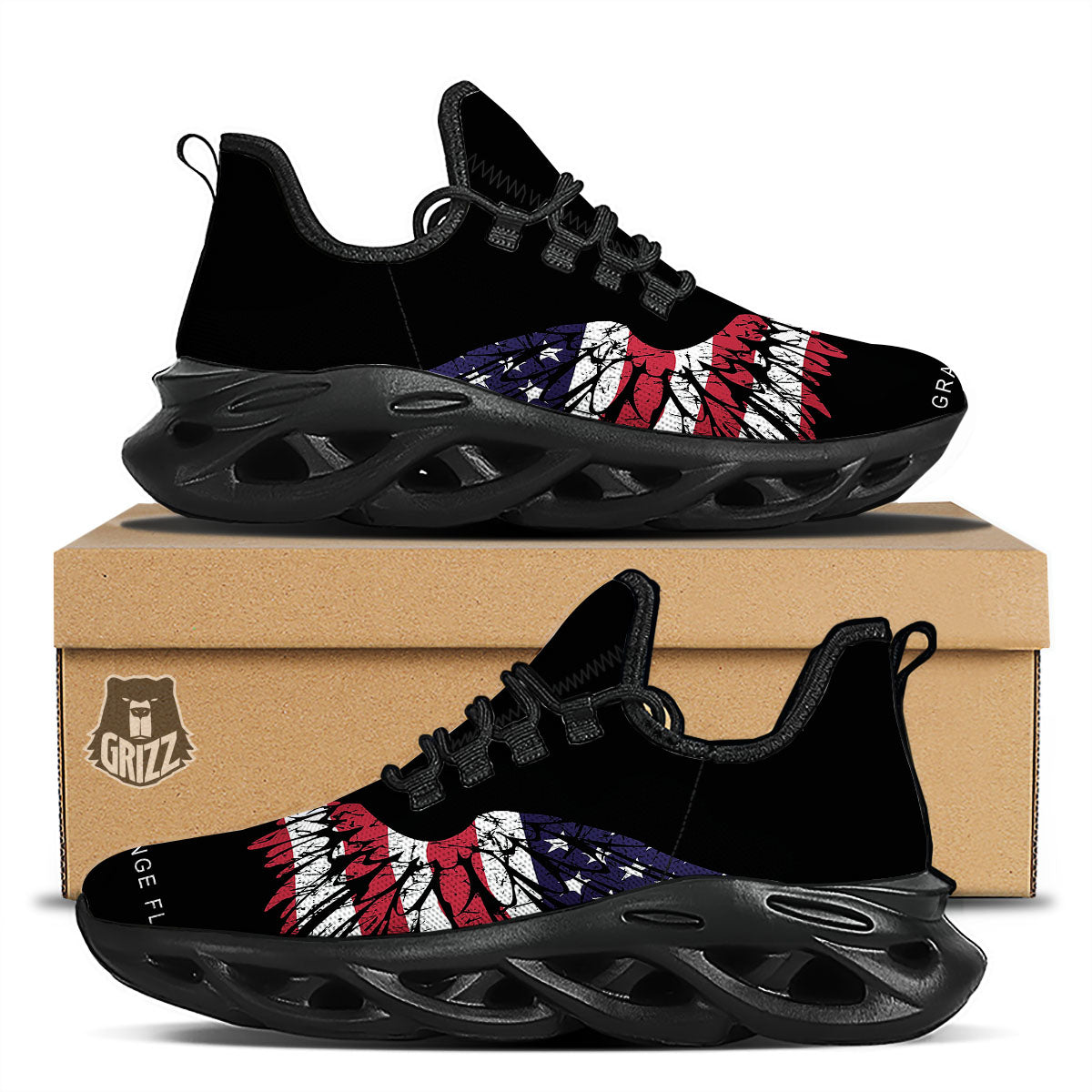Wing Flag American Print Black Running Shoes-grizzshop