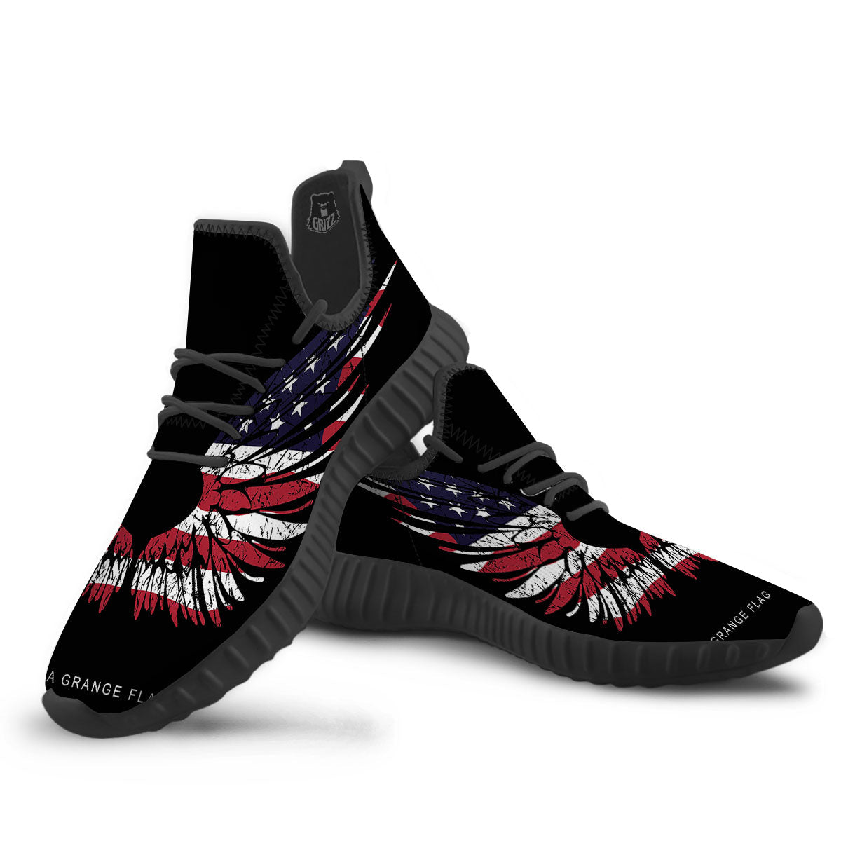 Wing Flag American Print Black Walking Shoes-grizzshop