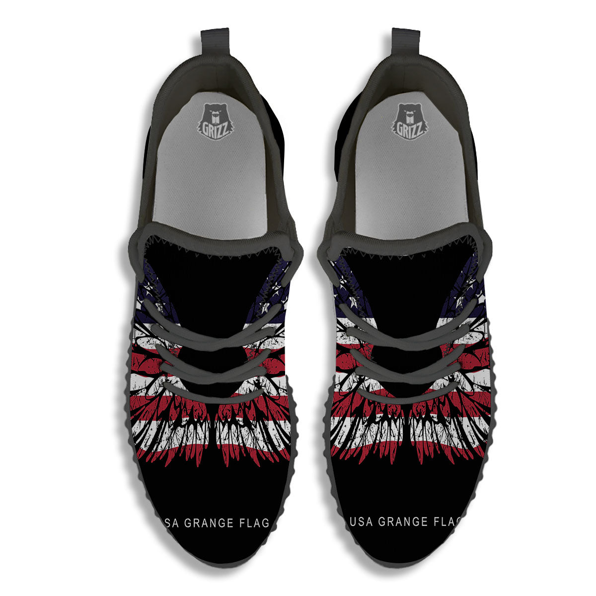 Wing Flag American Print Black Walking Shoes-grizzshop