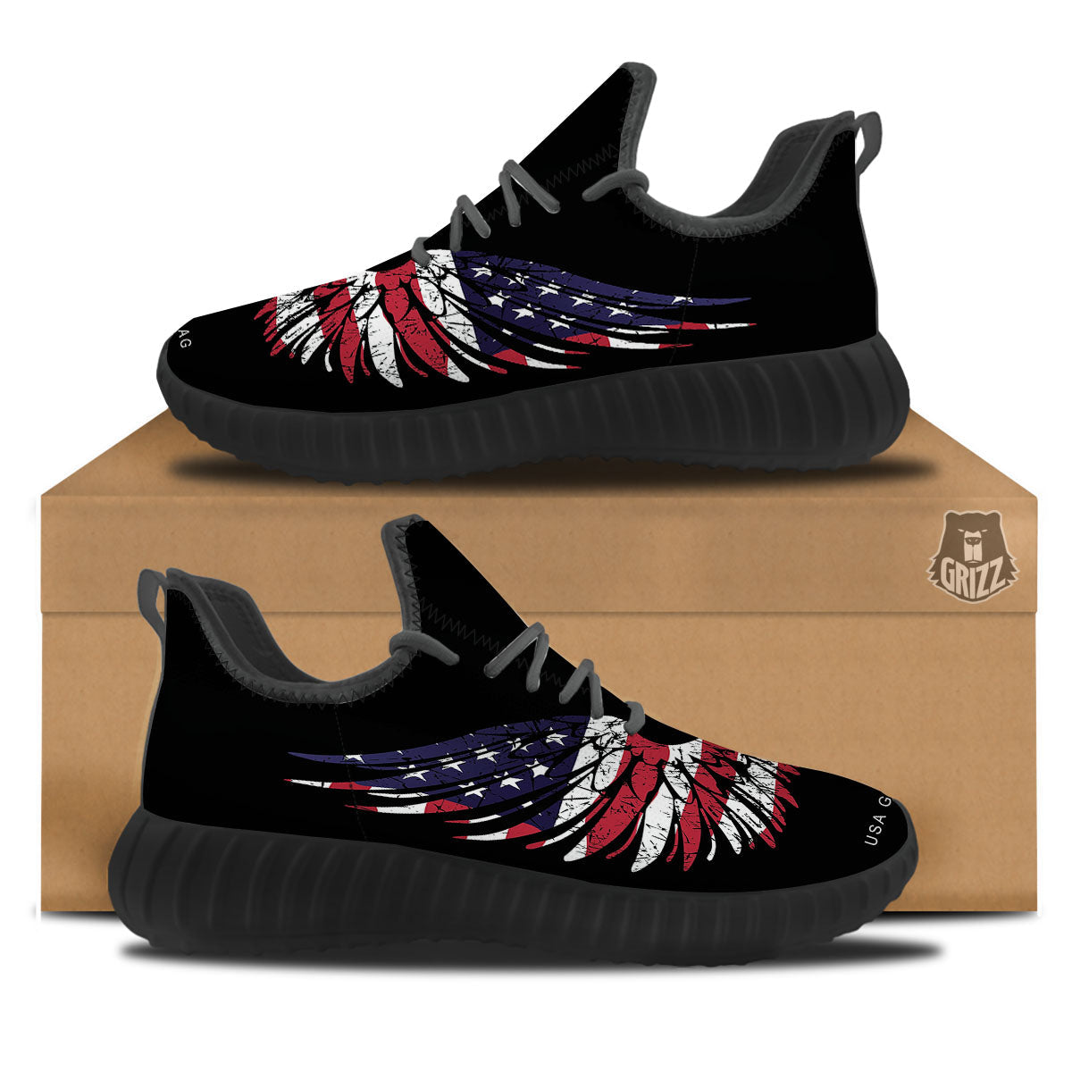 Wing Flag American Print Black Walking Shoes-grizzshop