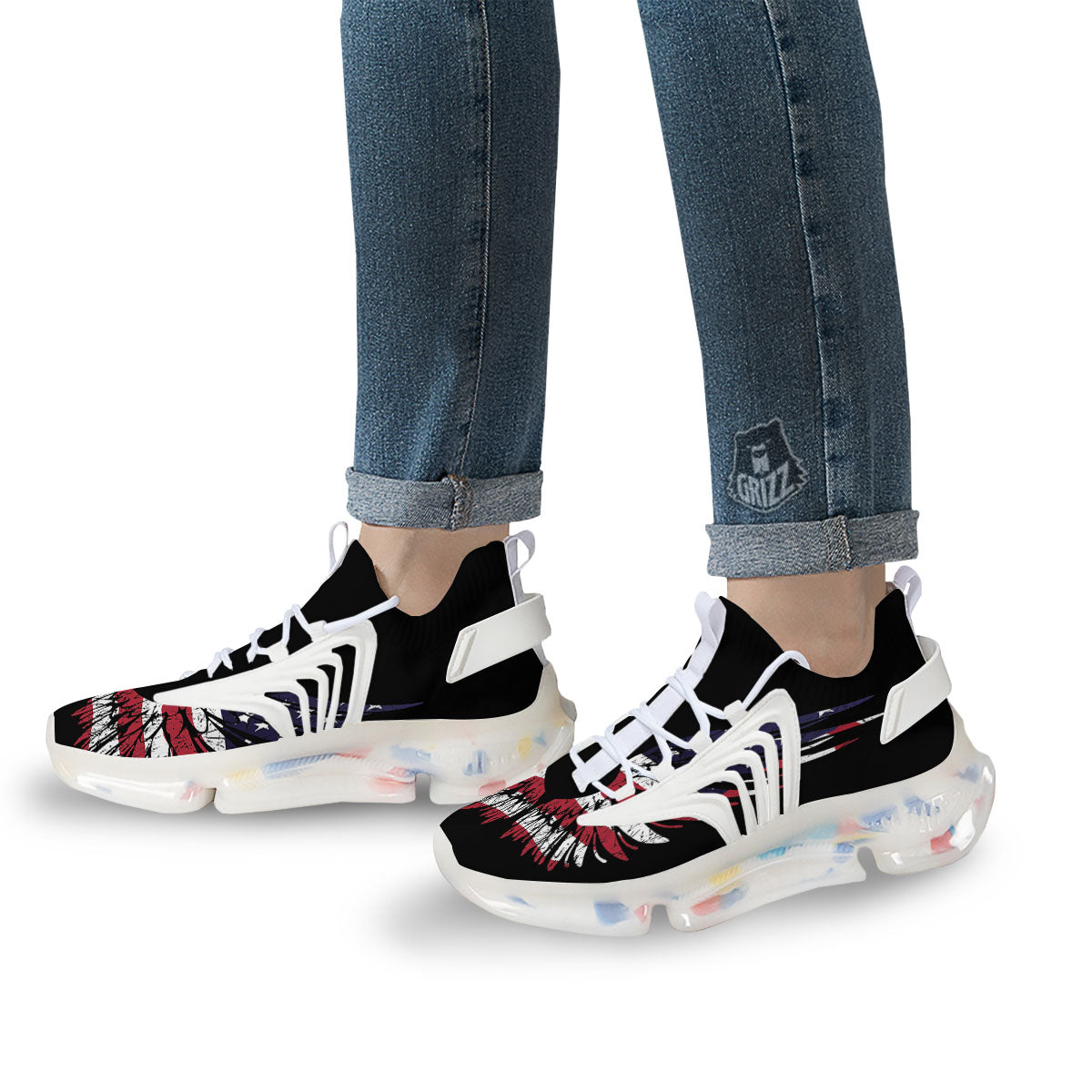 Wing Flag American Print White Gym Shoes-grizzshop