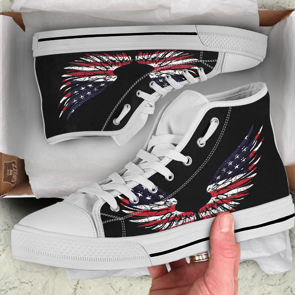 Wing Flag American Print White High Top Shoes-grizzshop