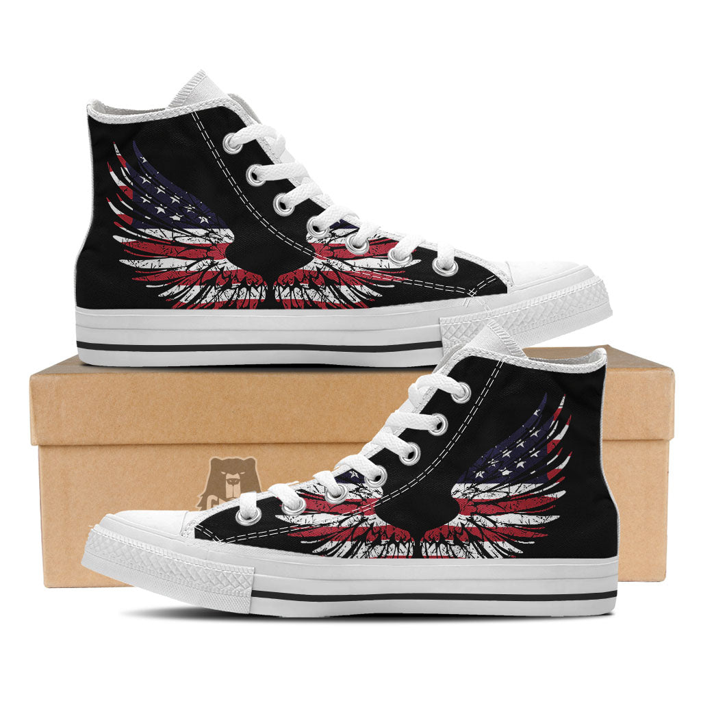 Wing Flag American Print White High Top Shoes-grizzshop