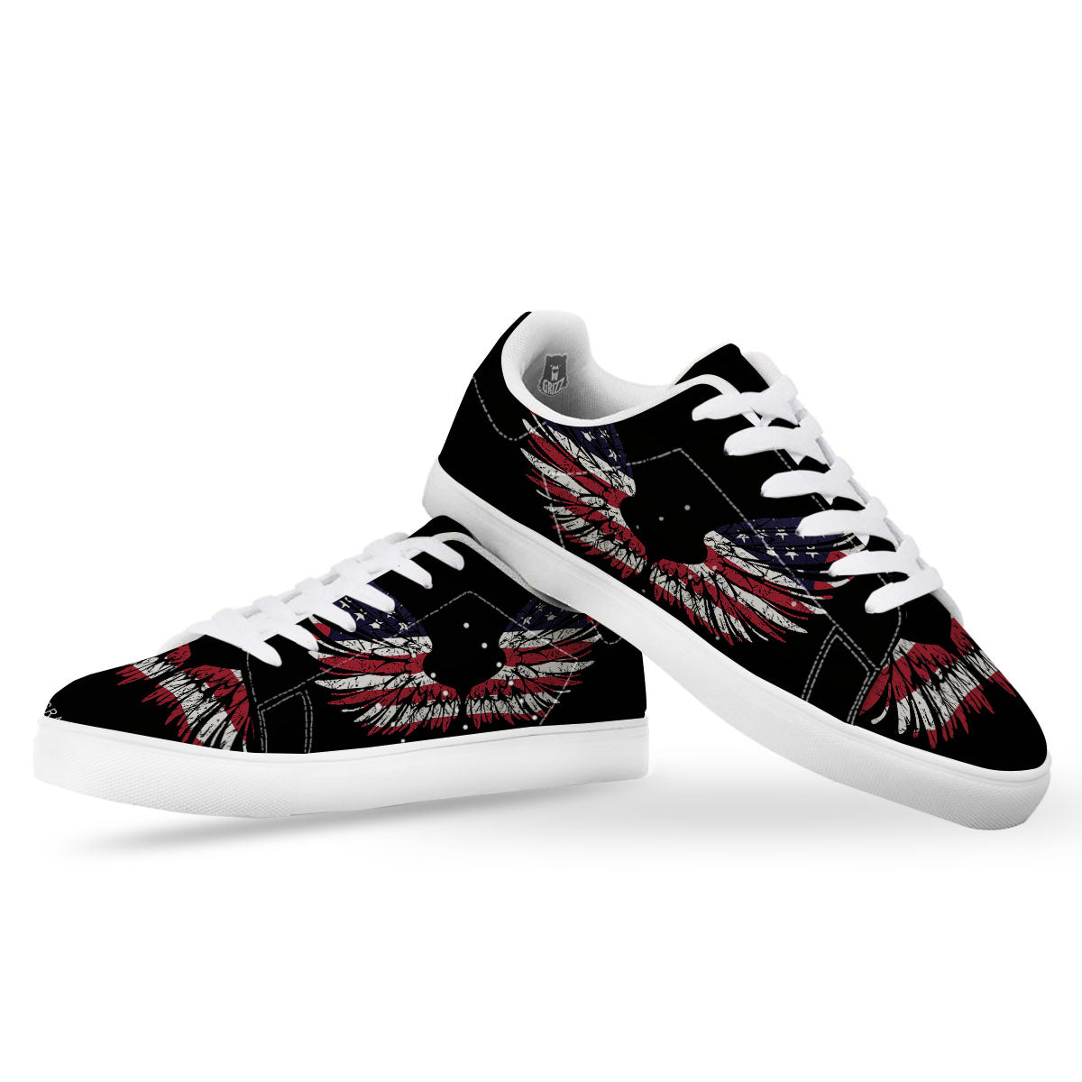 Wing Flag American Print White Low Top Sneakers-grizzshop