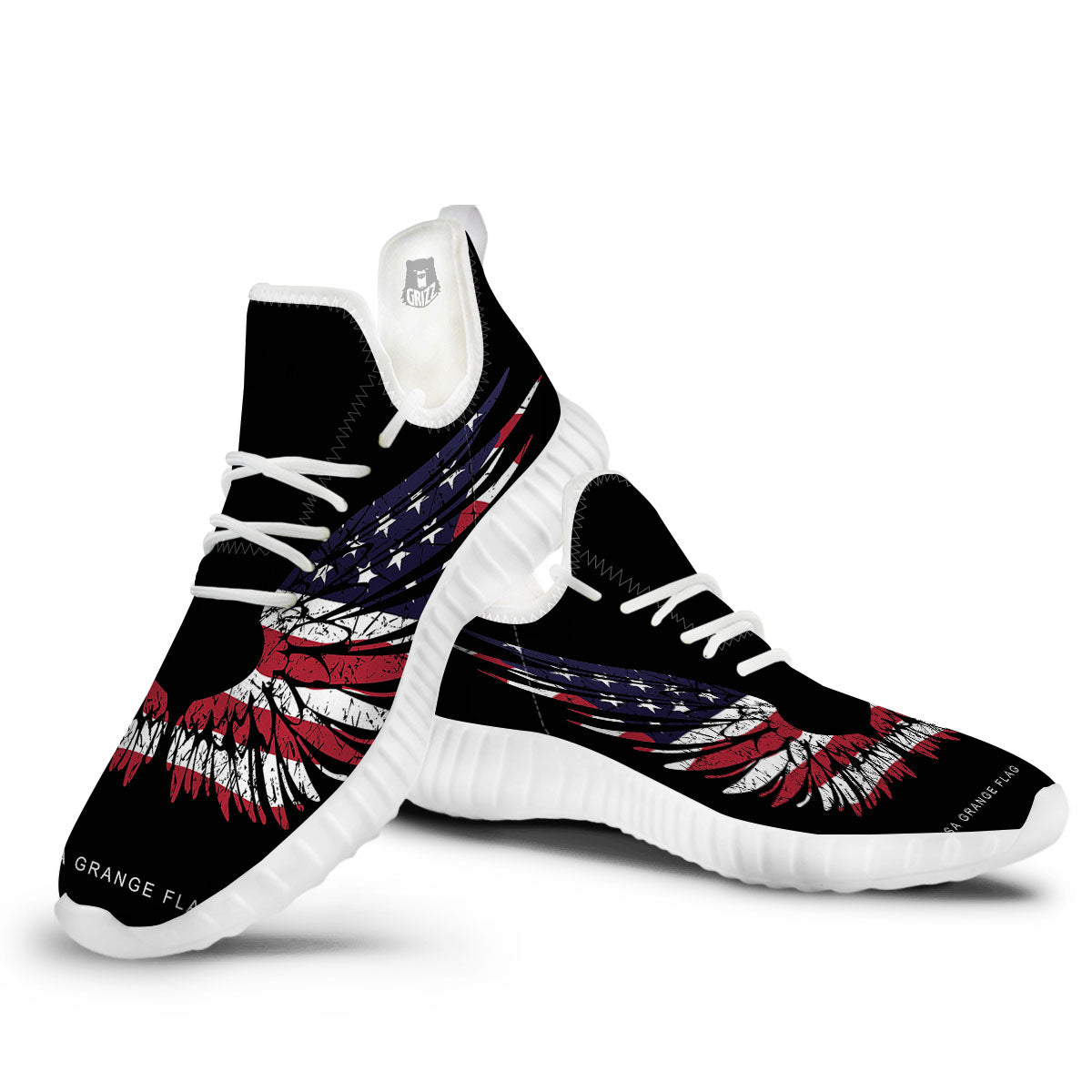 Wing Flag American Print White Walking Shoes-grizzshop