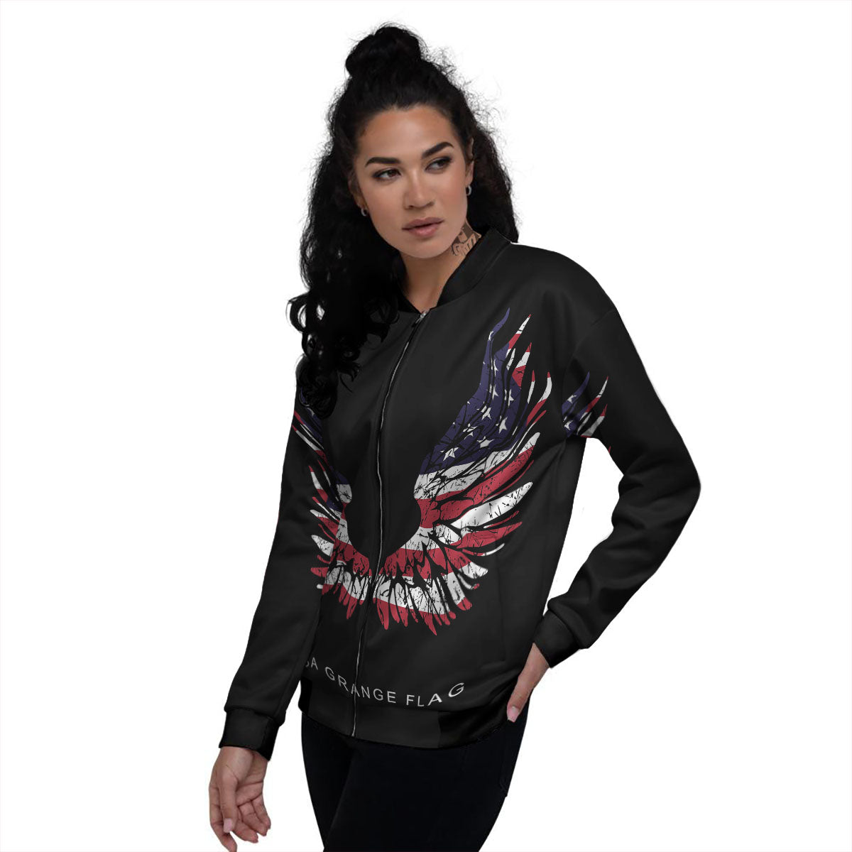 Wing Flag American Print Women's Bomber Jacket-grizzshop