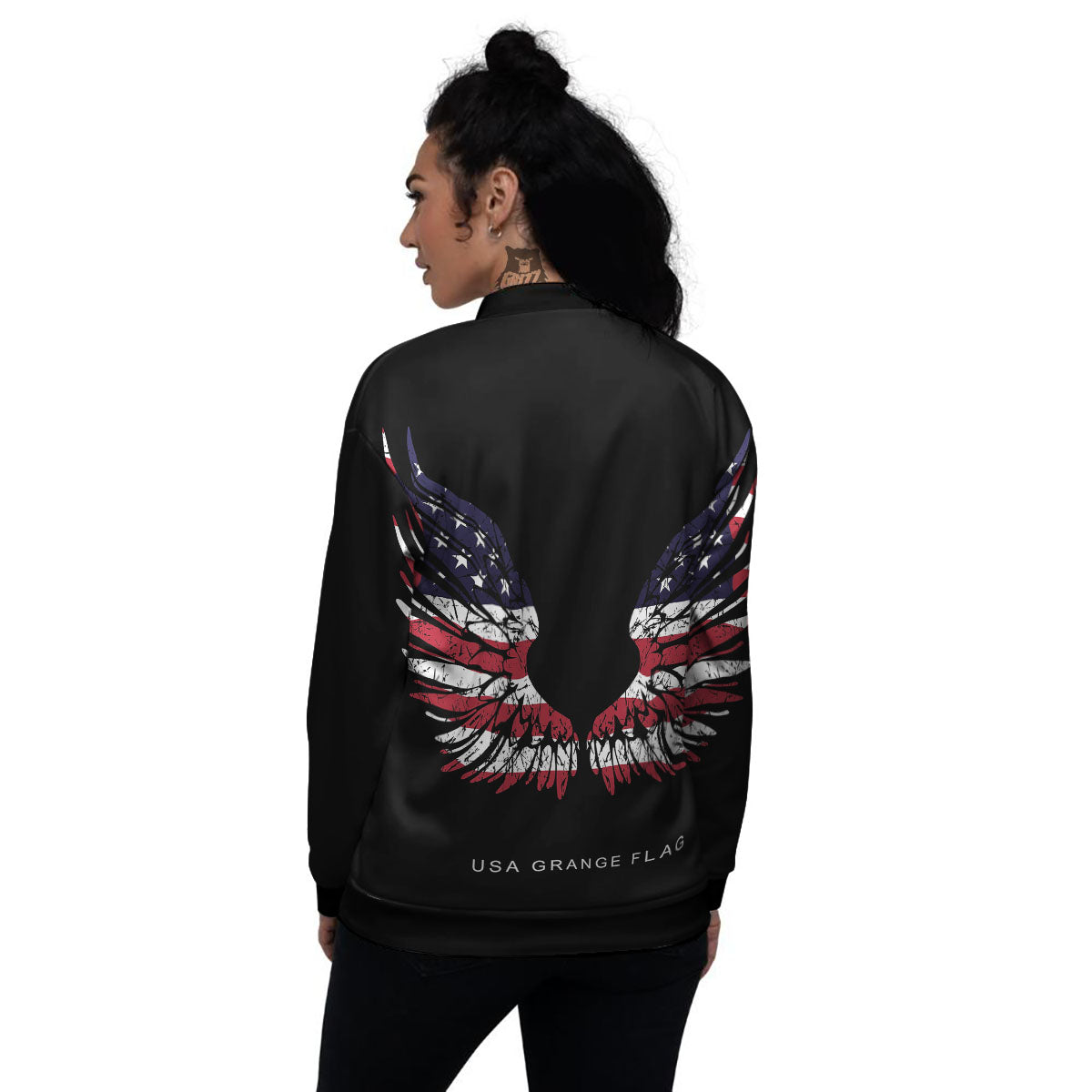 Wing Flag American Print Women's Bomber Jacket-grizzshop