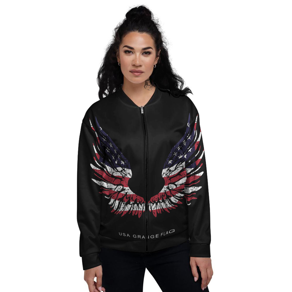 Wing Flag American Print Women's Bomber Jacket-grizzshop