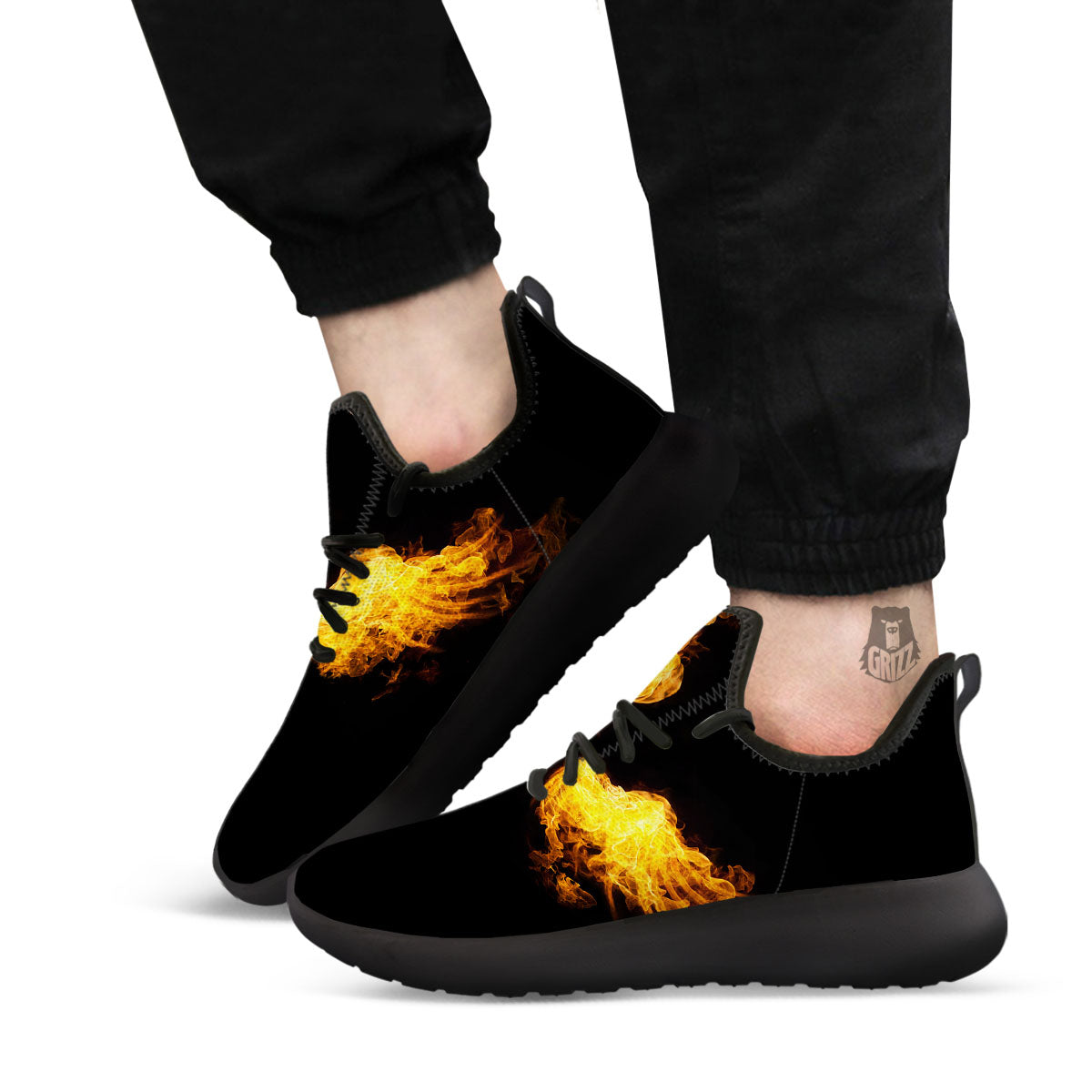 Wings Flame Print Black Athletic Shoes-grizzshop
