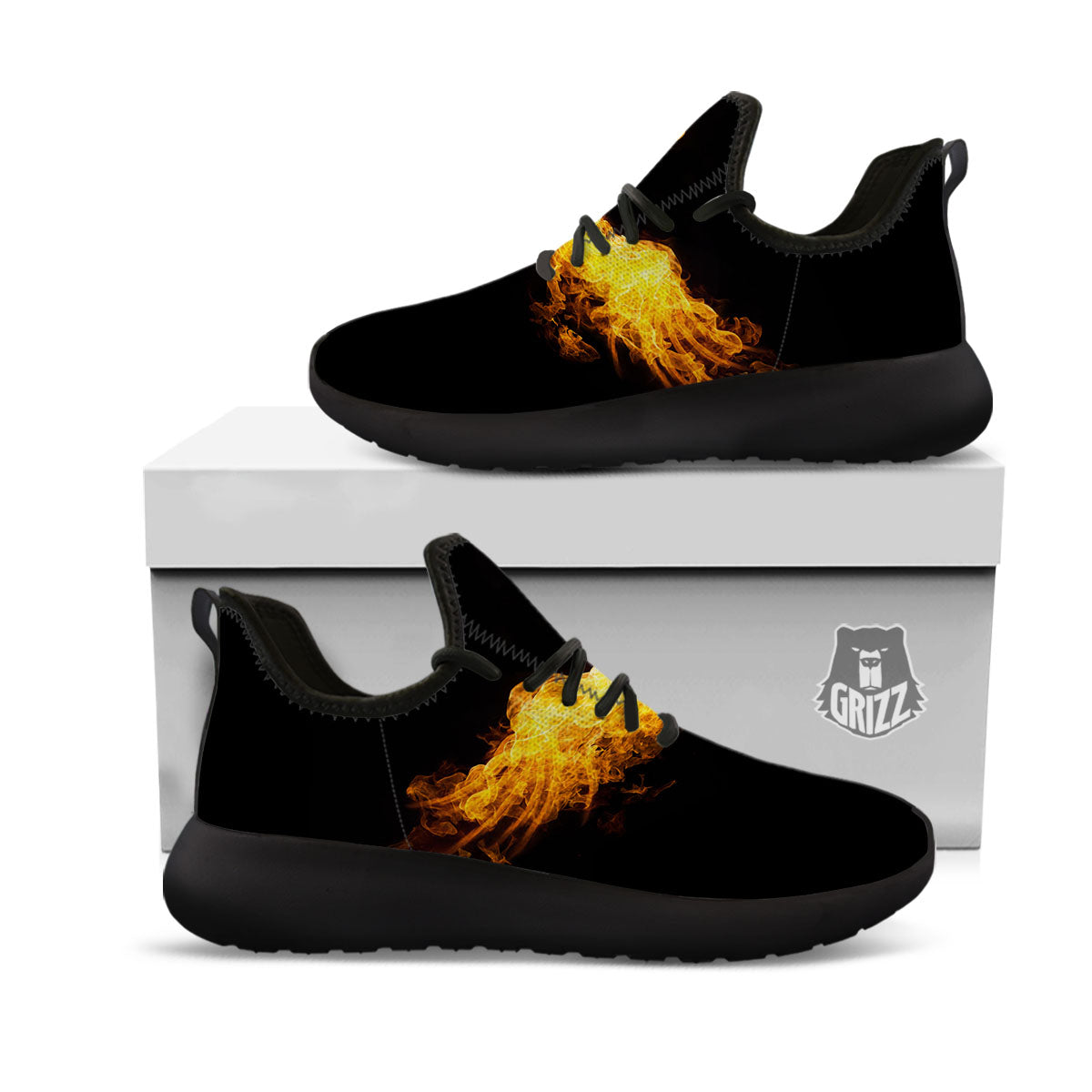 Wings Flame Print Black Athletic Shoes-grizzshop