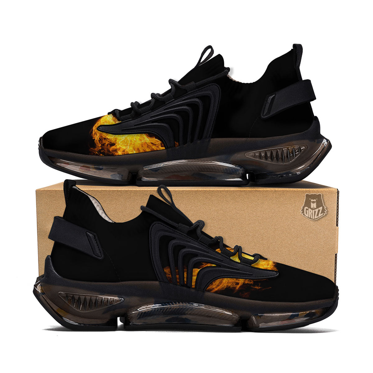 Wings Flame Print Black Gym Shoes-grizzshop