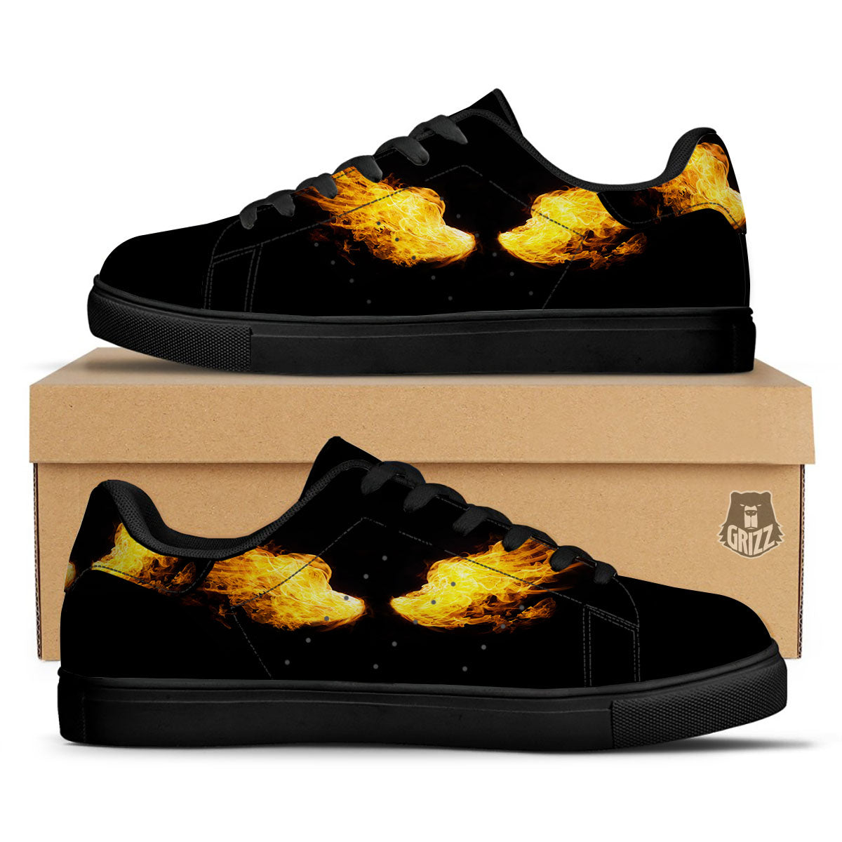 Wings Flame Print Black Low Top Sneakers-grizzshop