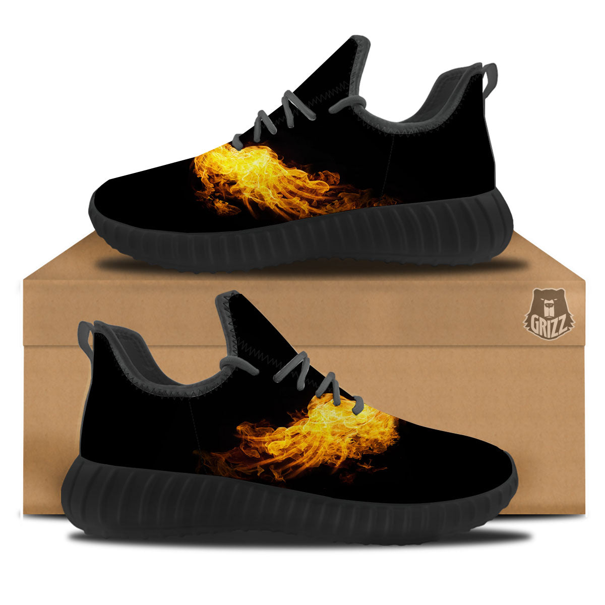Wings Flame Print Black Walking Shoes-grizzshop