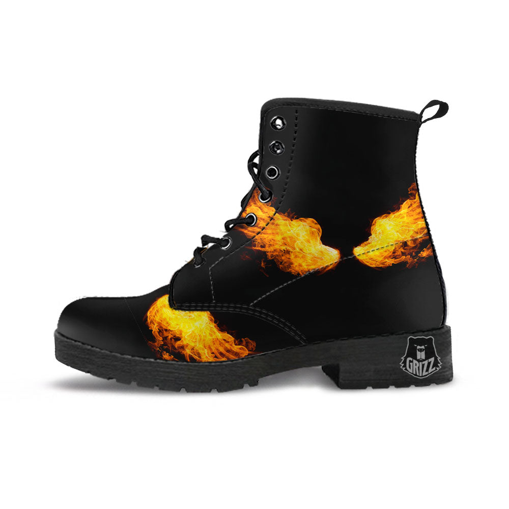 Wings Flame Print Leather Boots-grizzshop