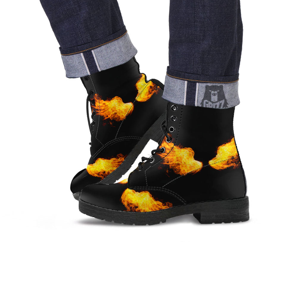 Wings Flame Print Leather Boots-grizzshop