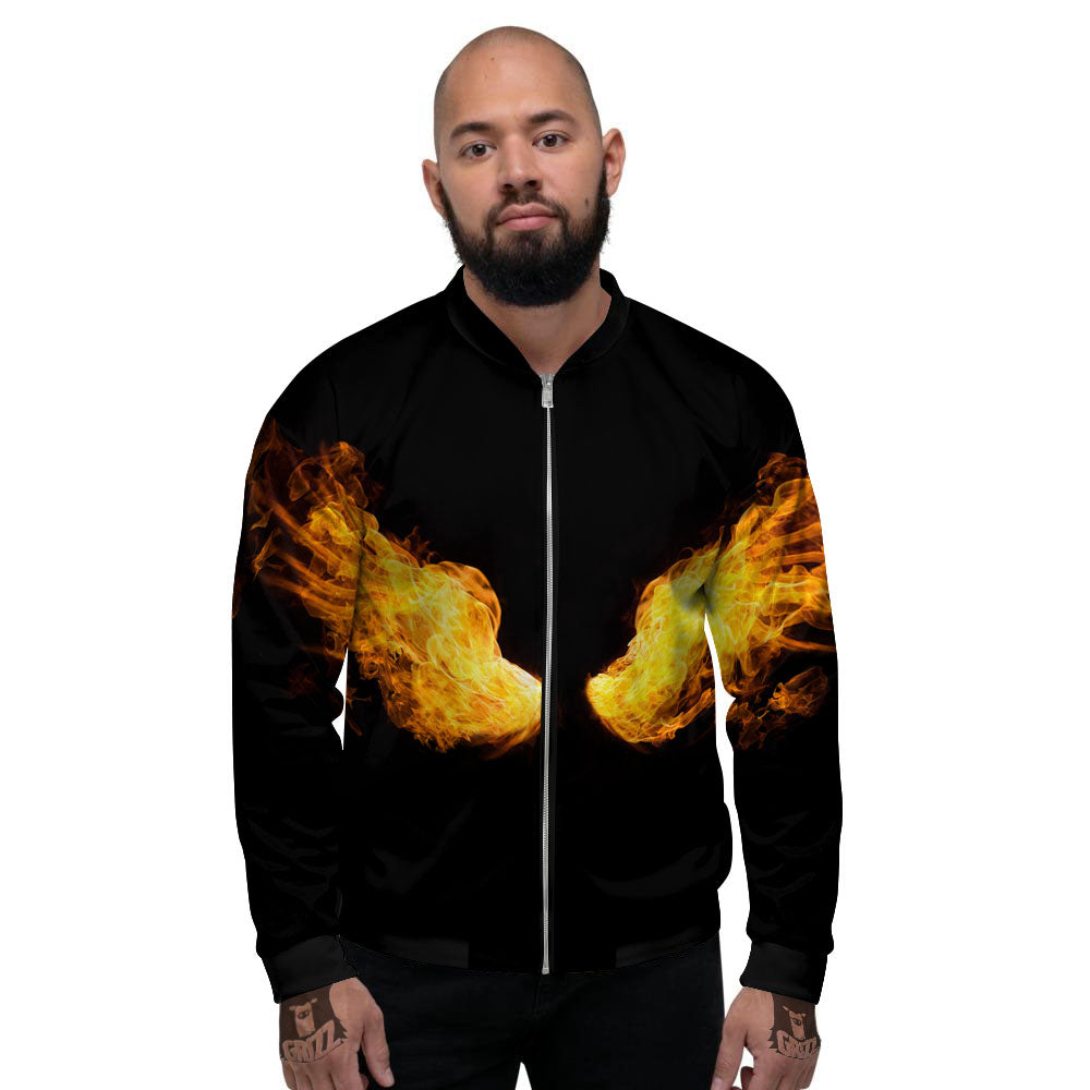 Wings Flame Print Men's Bomber Jacket-grizzshop