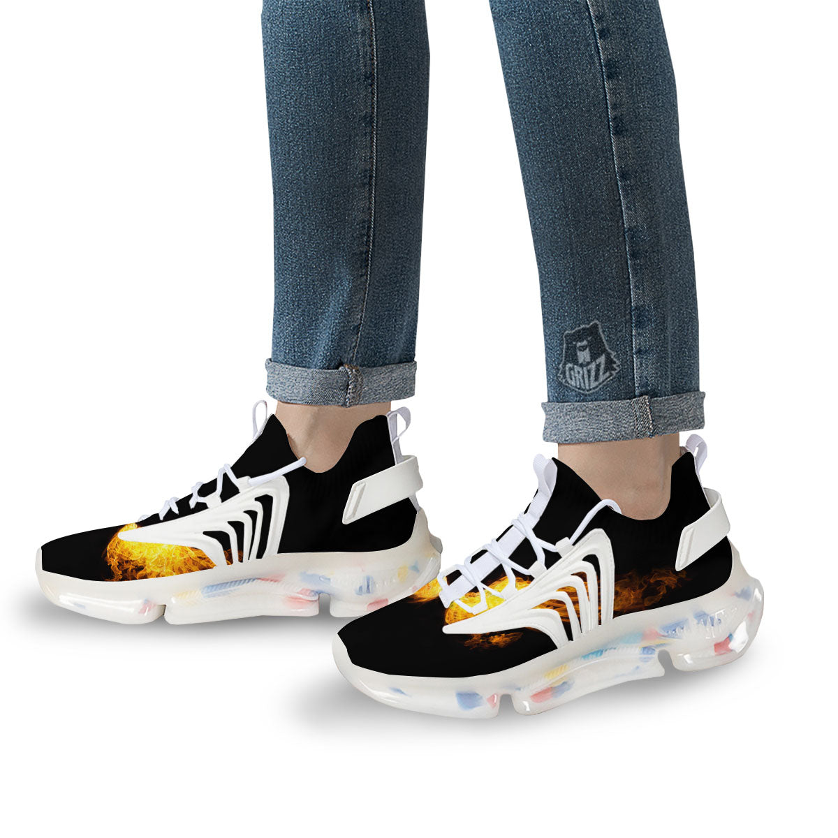 Wings Flame Print White Gym Shoes-grizzshop