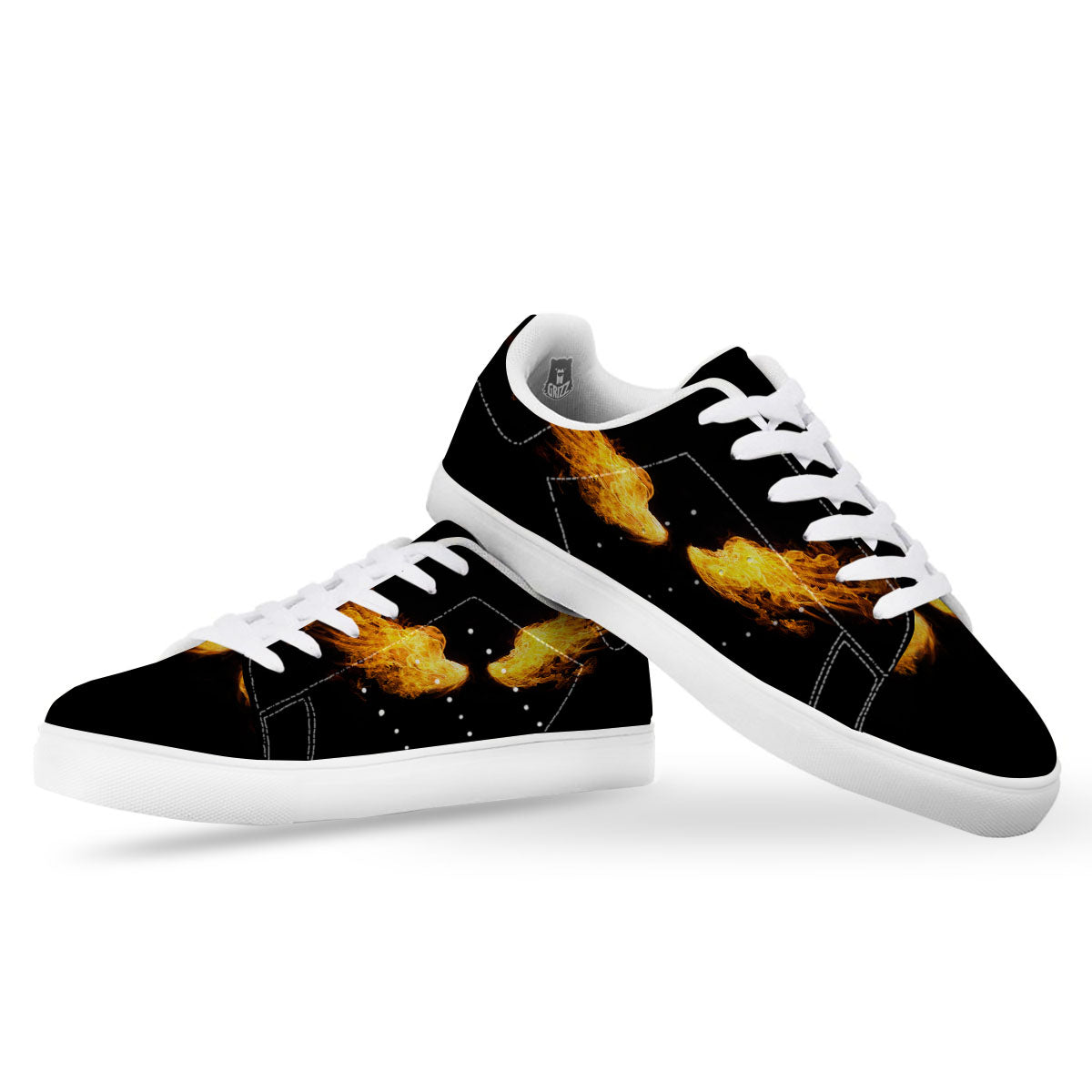 Wings Flame Print White Low Top Sneakers-grizzshop