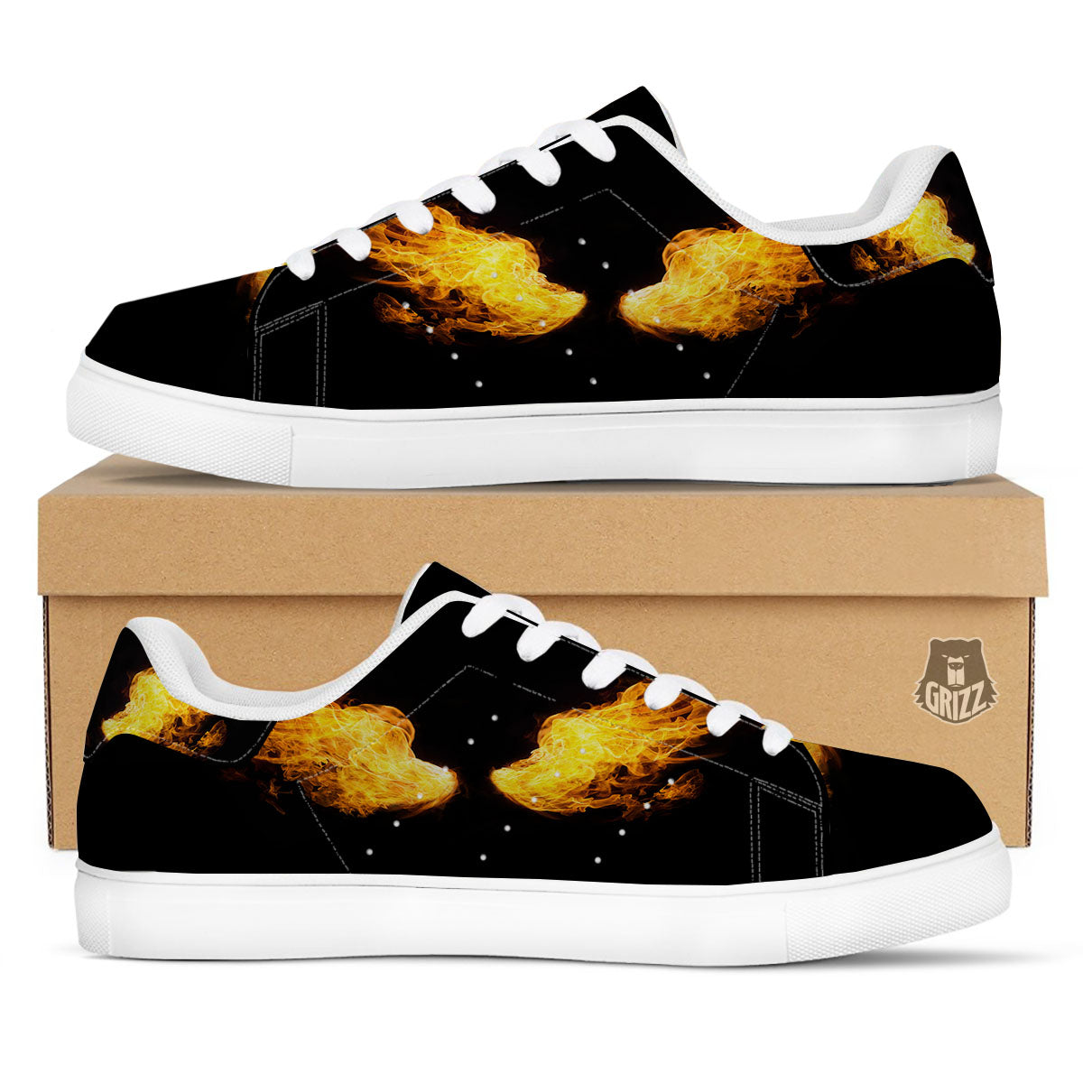 Wings Flame Print White Low Top Sneakers-grizzshop