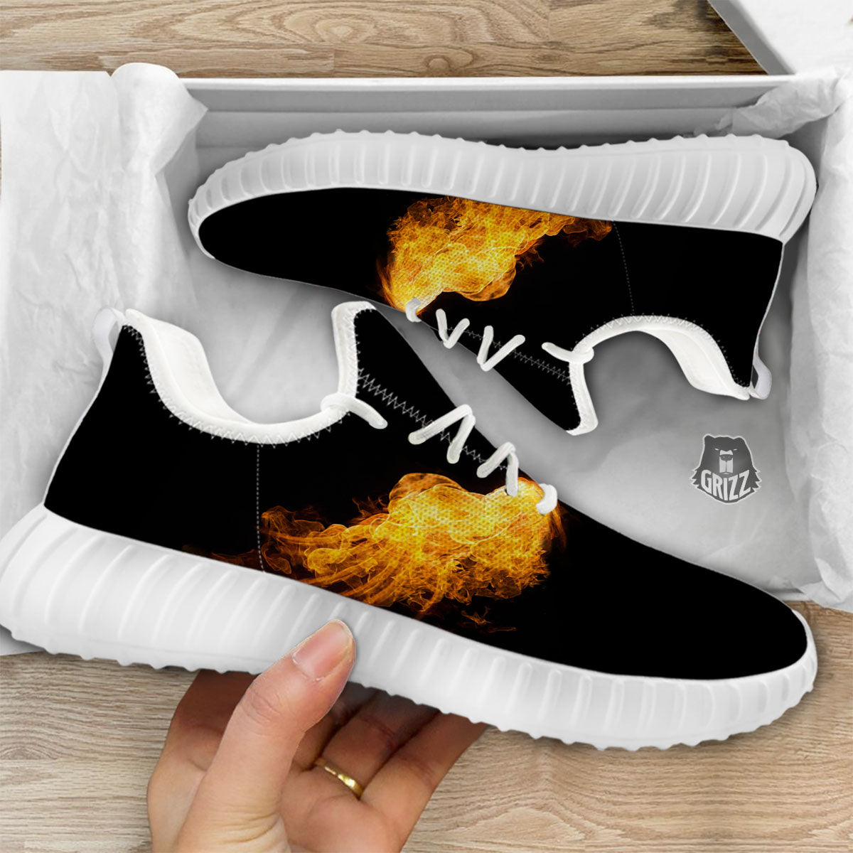 Wings Flame Print White Walking Shoes-grizzshop