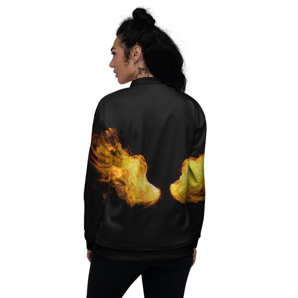 Wings Flame Print Women's Bomber Jacket-grizzshop