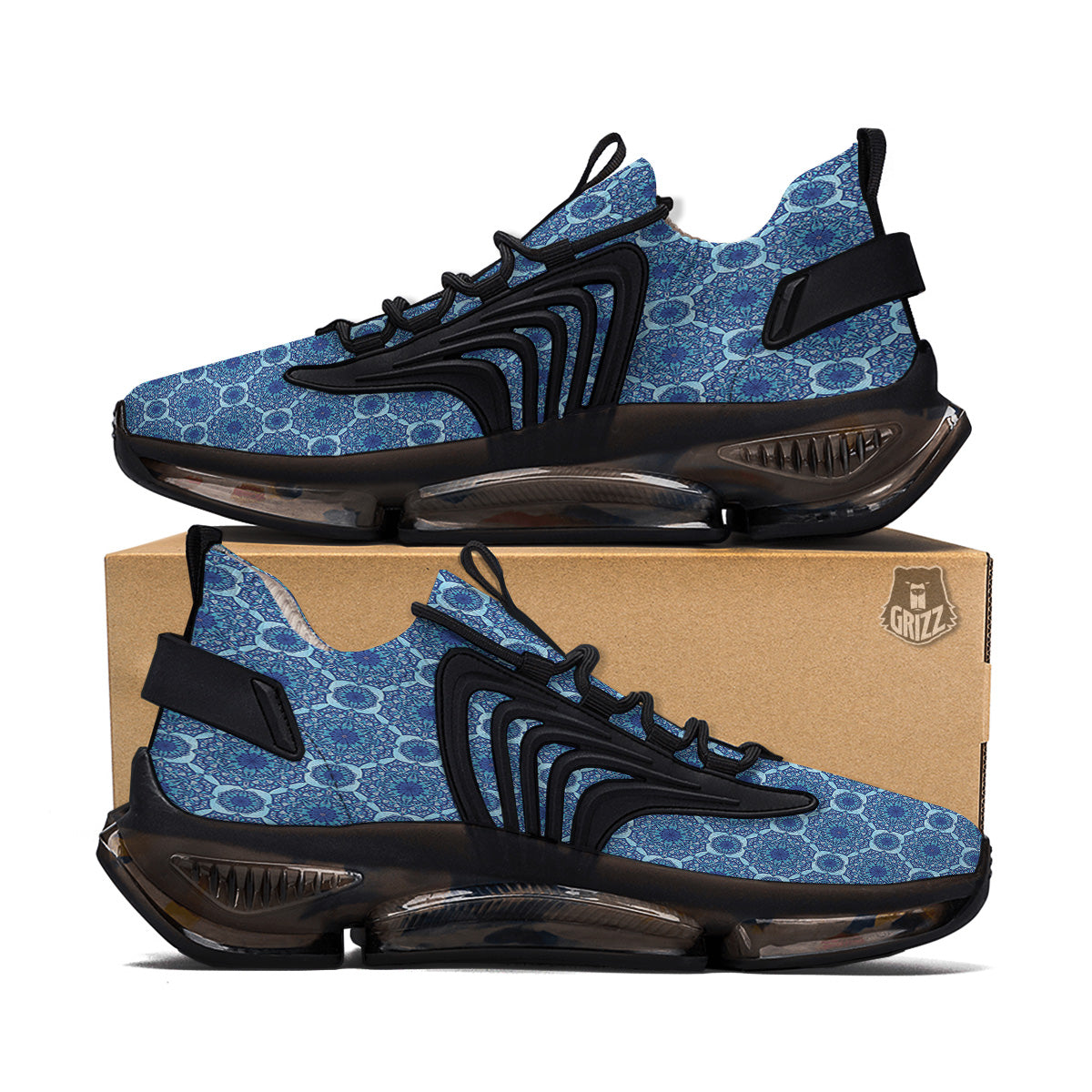 Winter Mandala Blue Print Black Gym Shoes-grizzshop