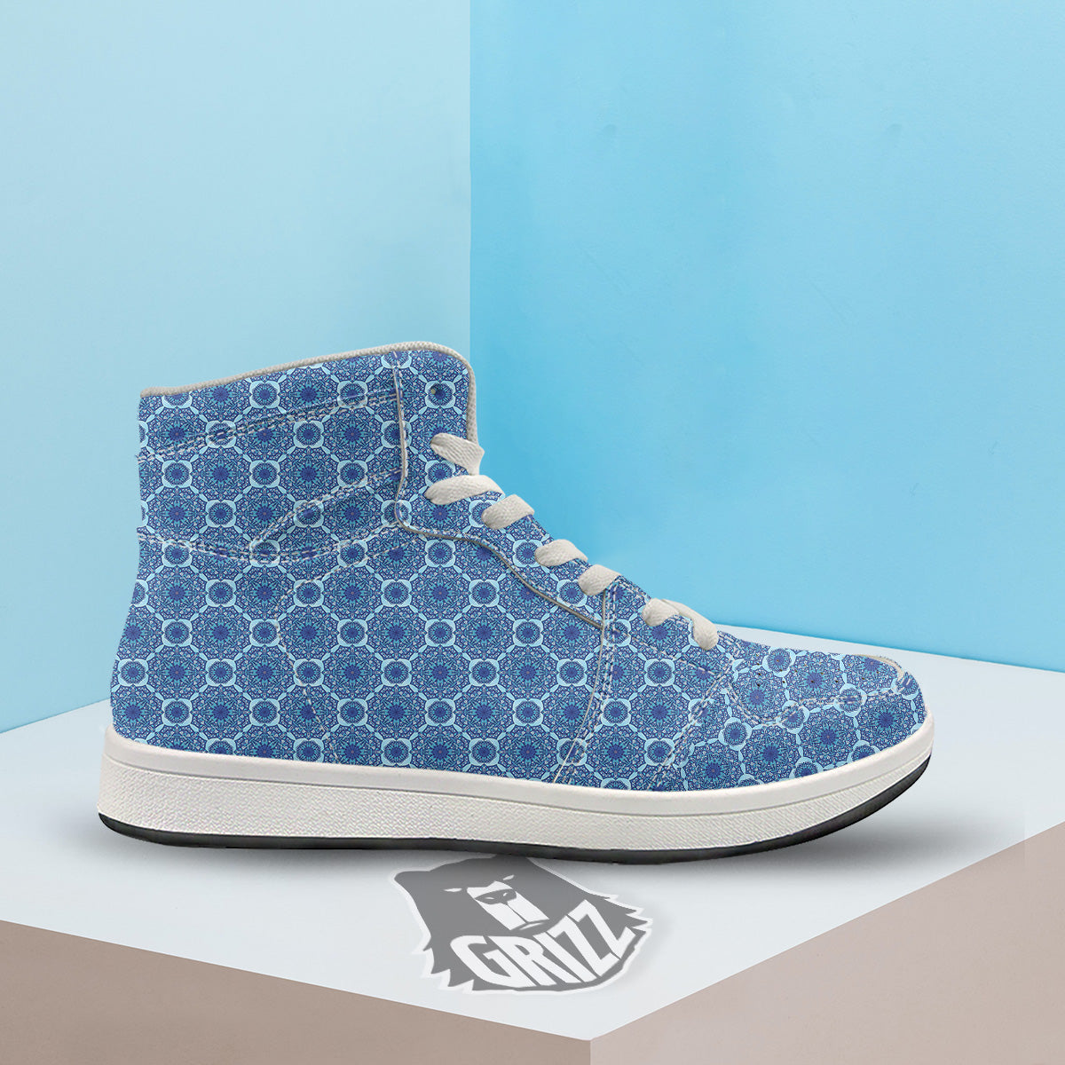 Winter Mandala Blue Print High Top Sneakers-grizzshop
