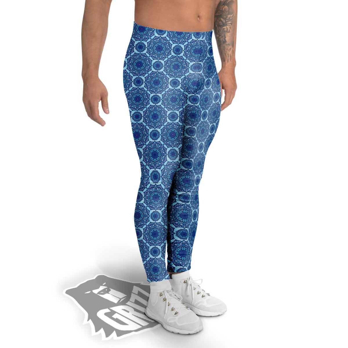 Winter Mandala Blue Print Men's Leggings-grizzshop