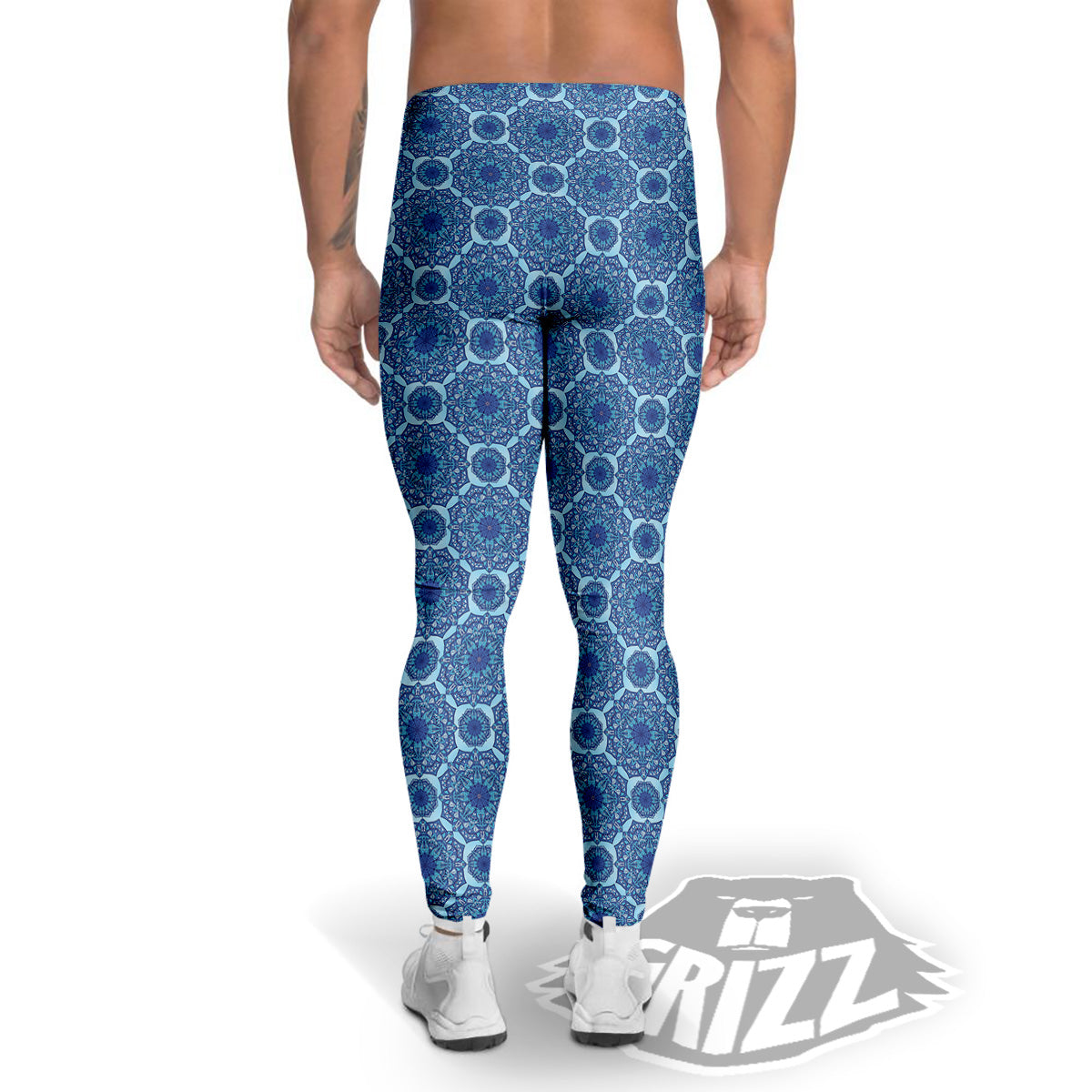 Winter Mandala Blue Print Men's Leggings-grizzshop