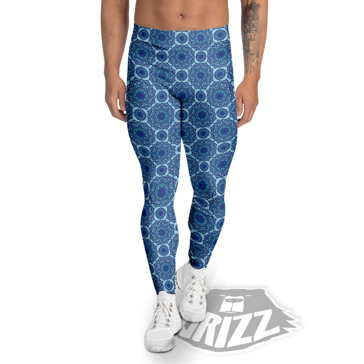 Winter Mandala Blue Print Men's Leggings-grizzshop