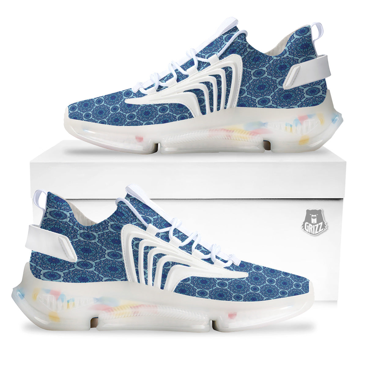 Winter Mandala Blue Print White Gym Shoes-grizzshop